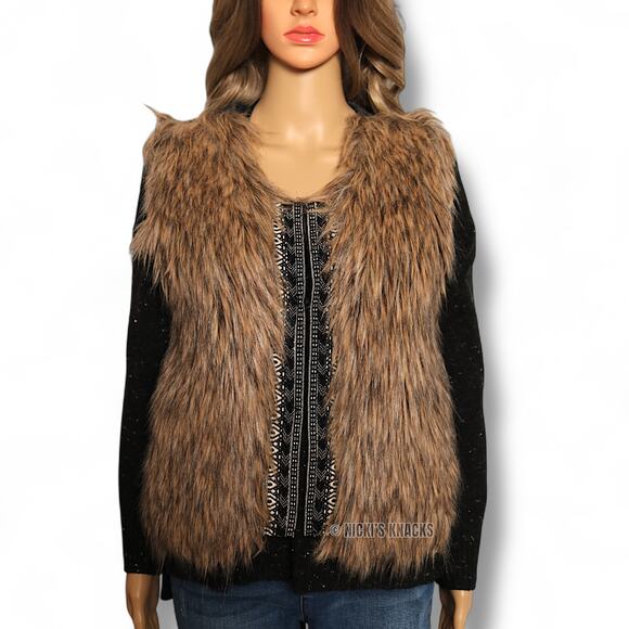 Miss Me Faux Fur Vest Beaded Trim Boho Western Festival Embellished Size M - Picture 2 of 9